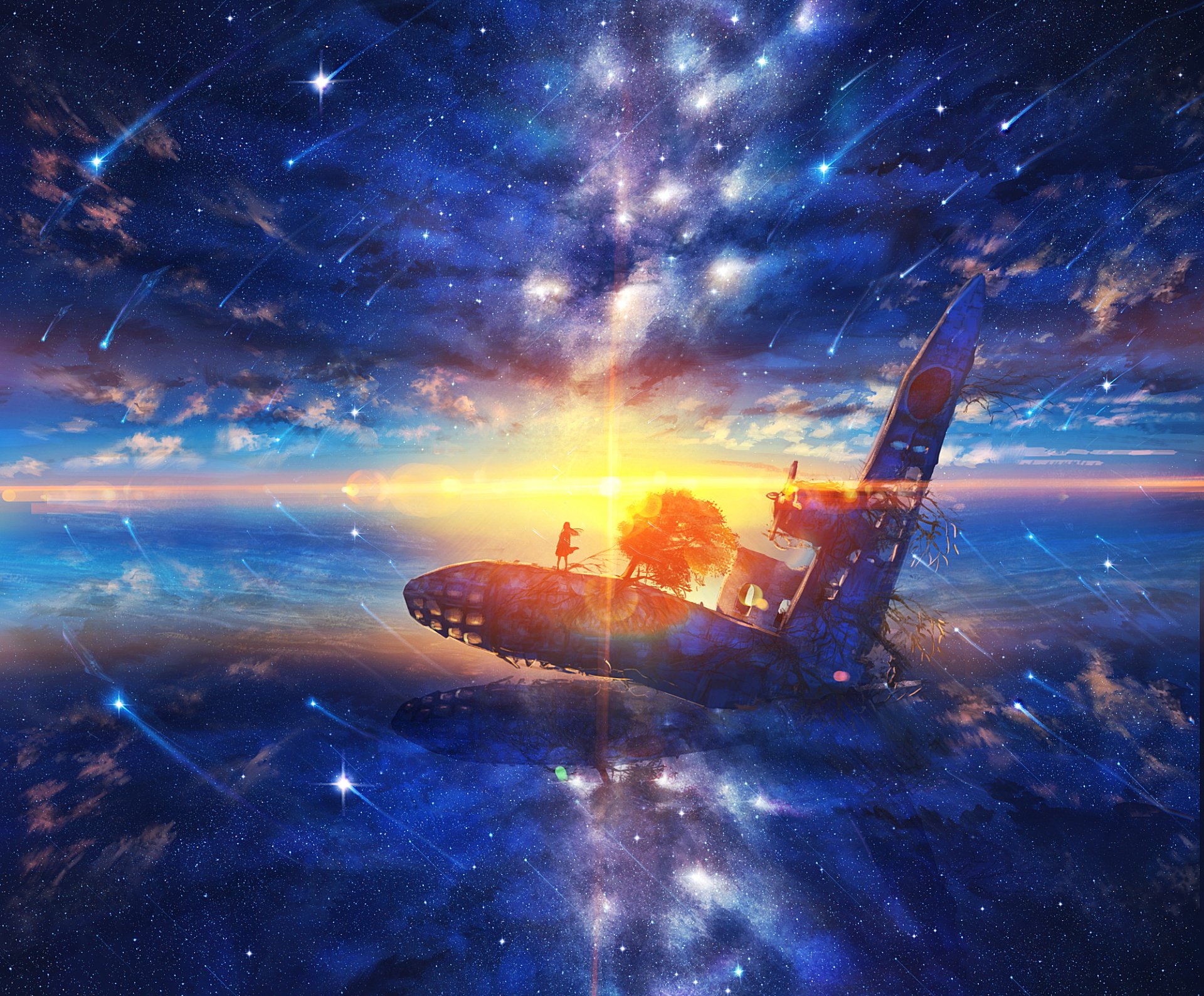 Starry Skies And Sunset Flight Wallpaper