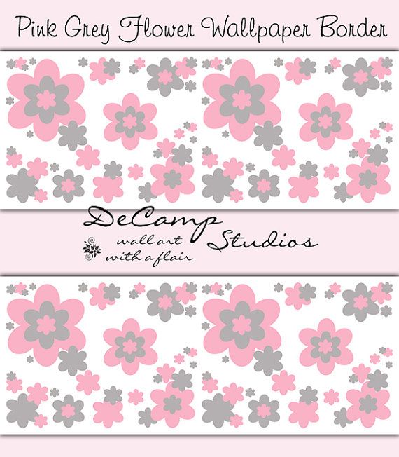 Pink And Grey Flower Wallpaper Border Wall Decals For Baby Girl Floral