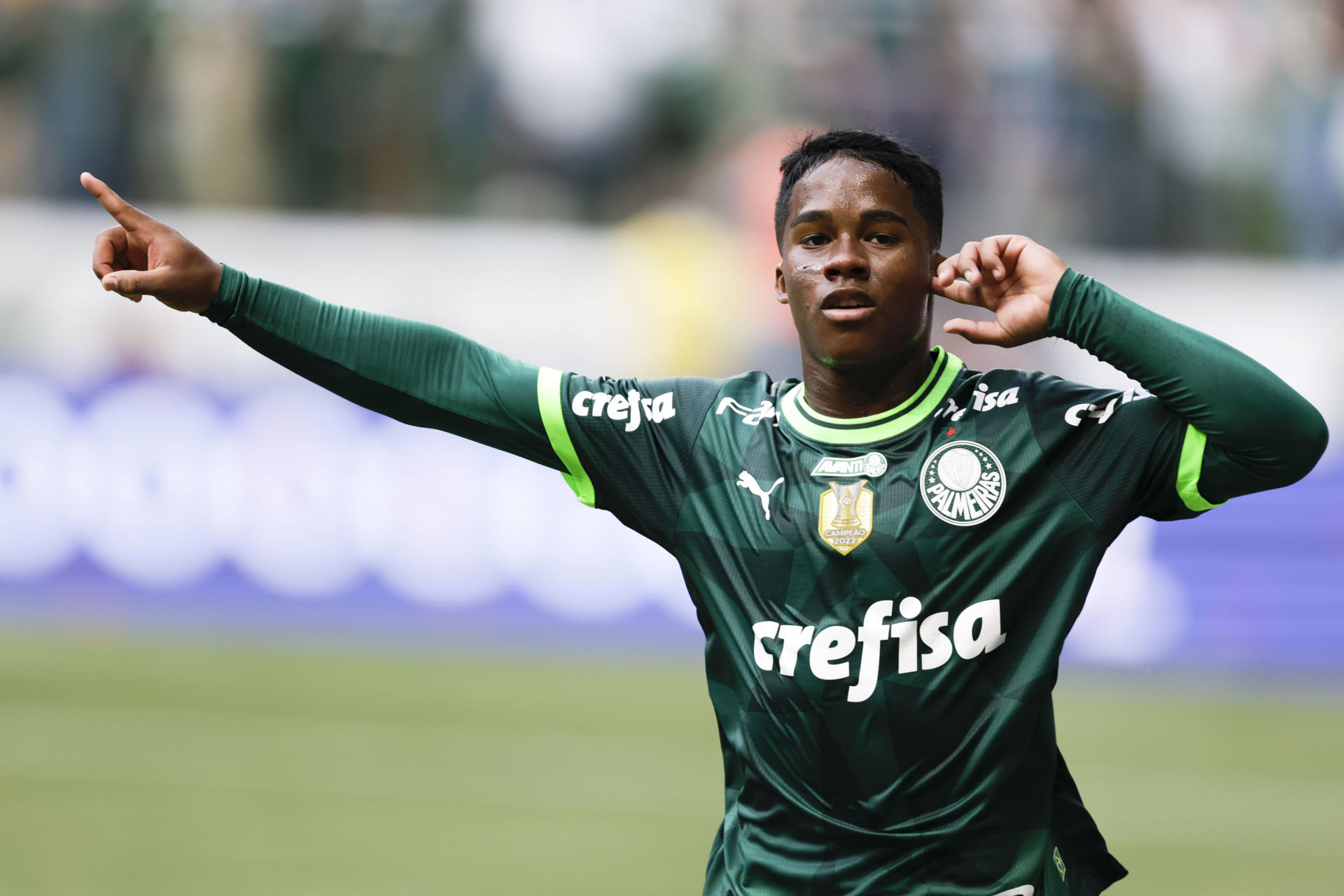 Endrick Felipe celebrating a goal for Palmeiras