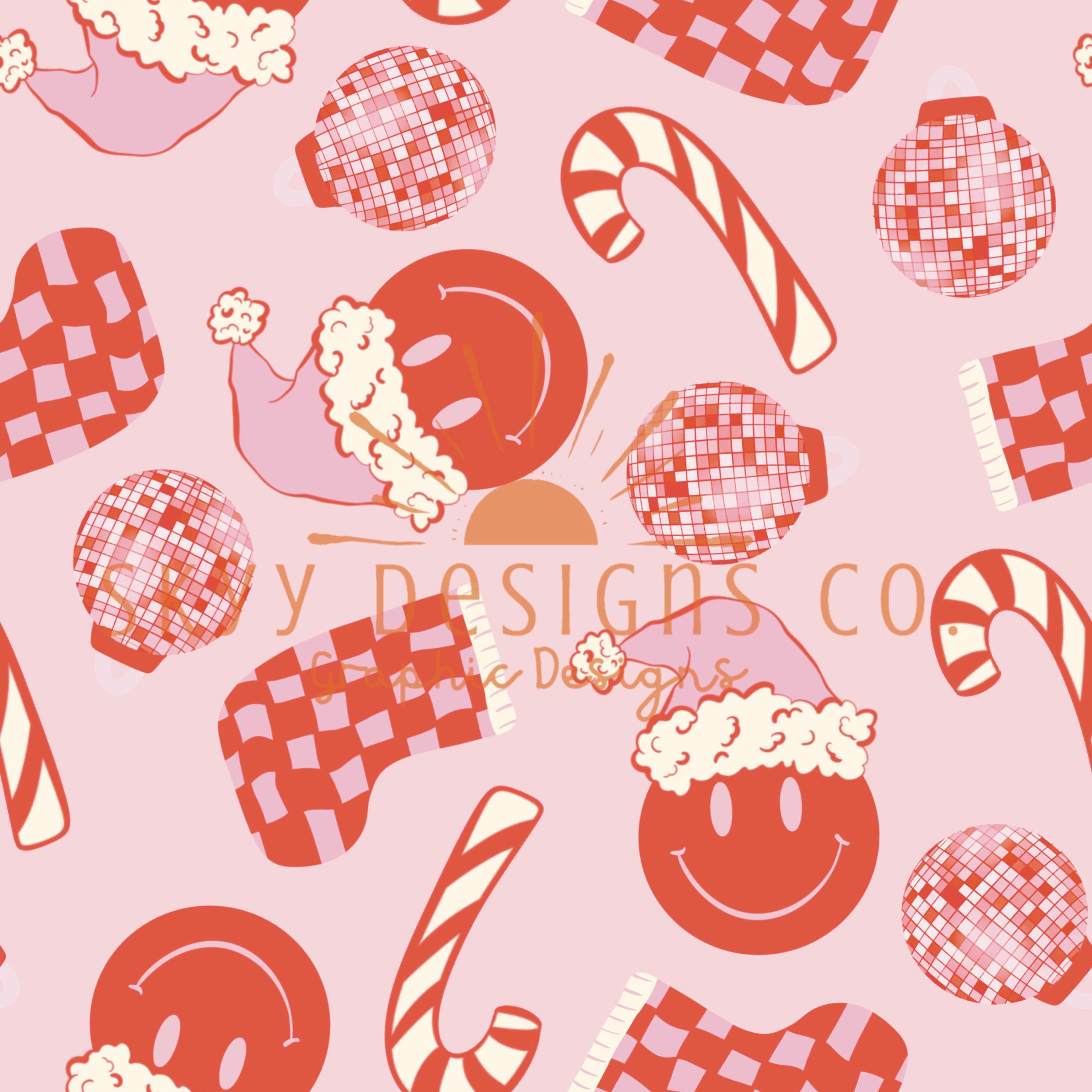 Smiley Face Disco Seamless Pattern For Christmas