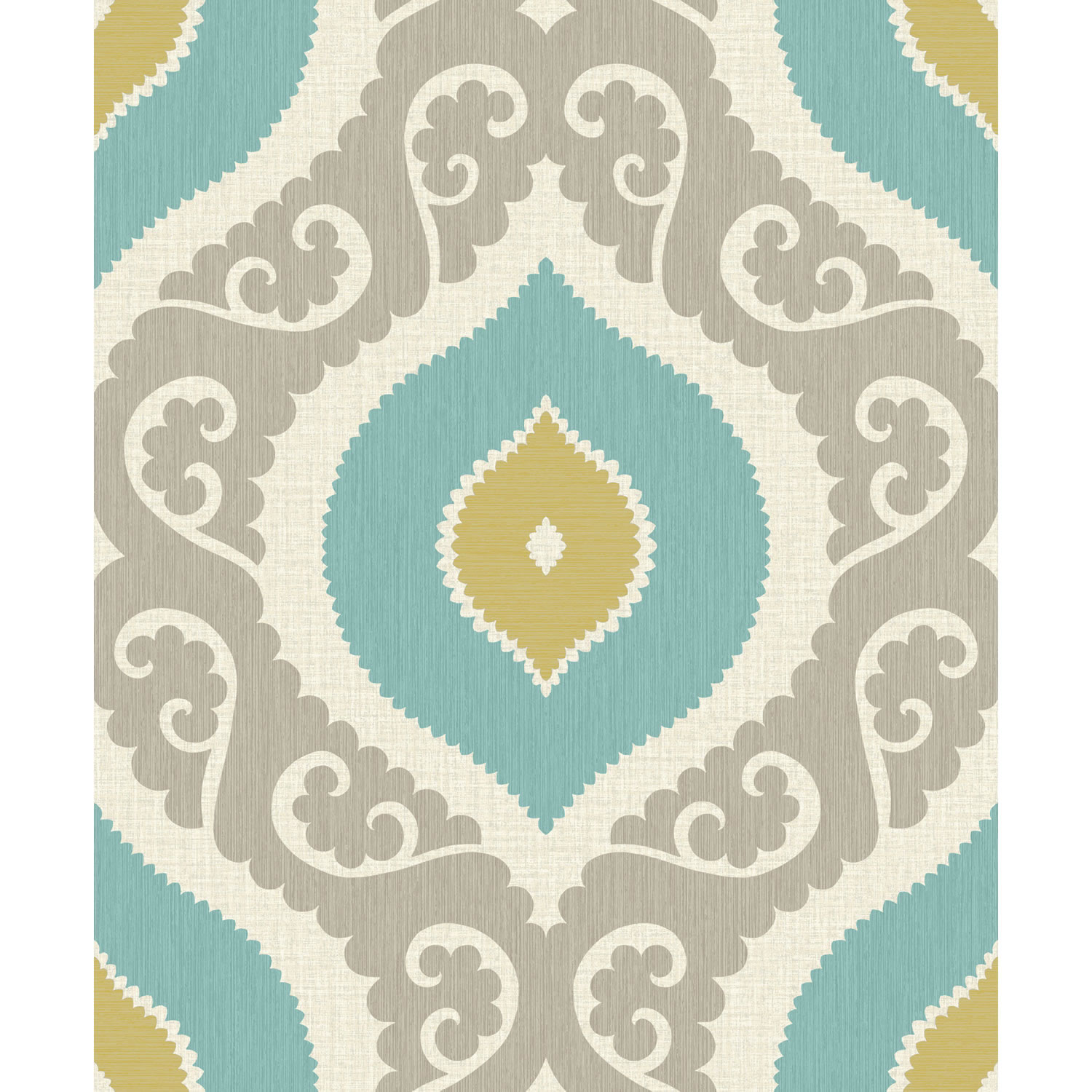 Grandeco Boho Chic Lime Teal and Grey Brown Damask Wallpaper 10m Roll