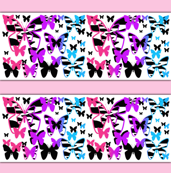 Rainbow Zebra Print Butterfly Wallpaper Border Wall Decals Teen Girls