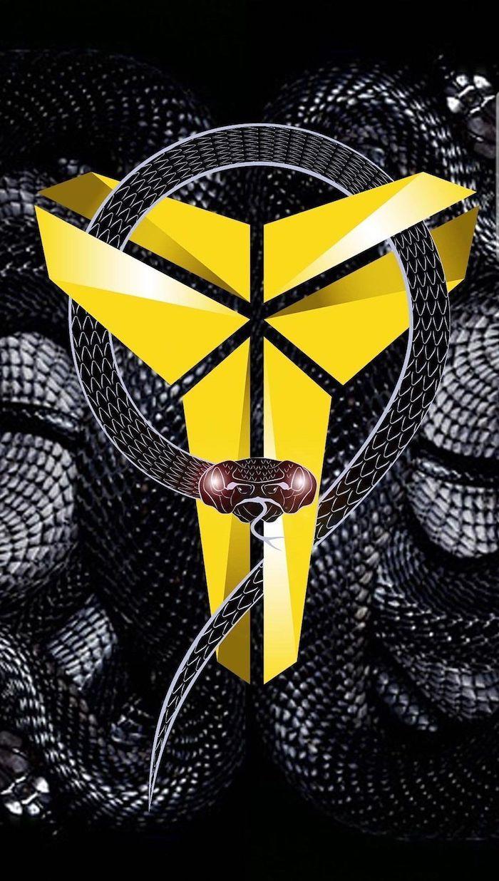 Black Mamba Wrapped Around Yellow Nike Kobe Logo Wallpaper
