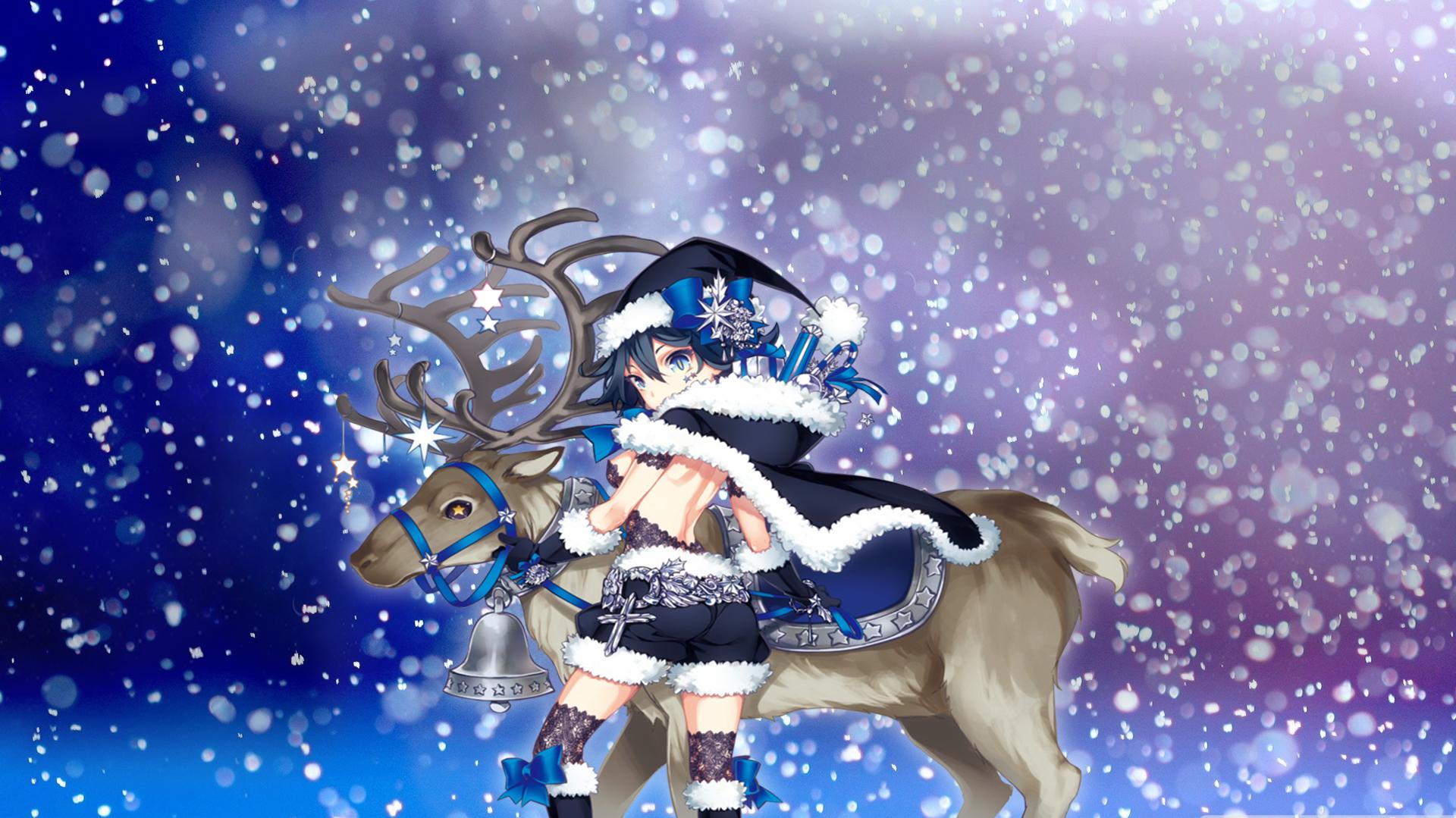 Blue Anime Girl Christmas Wallpaper by callmeteddy24