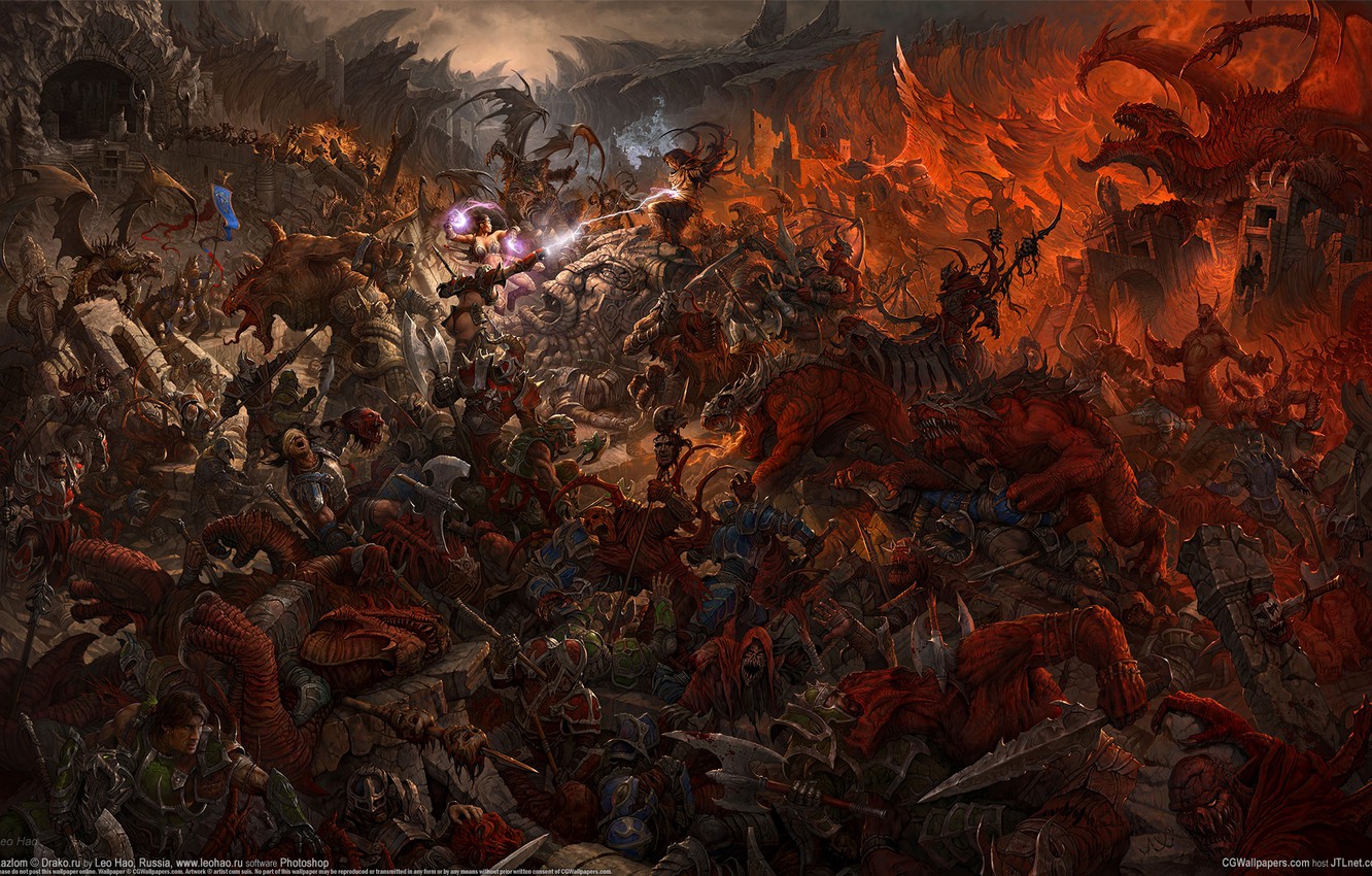 Wallpaper Dragons Fantasy Battle Warriors Cg