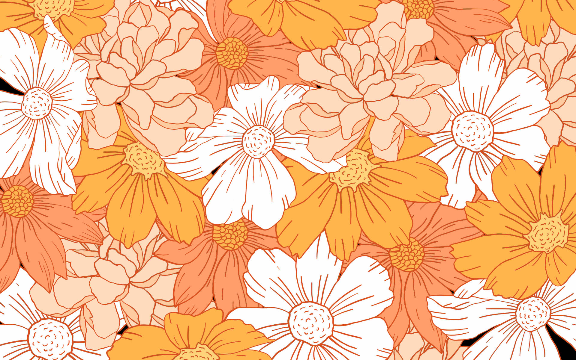 Vibrant orange and white floral wallpaper background