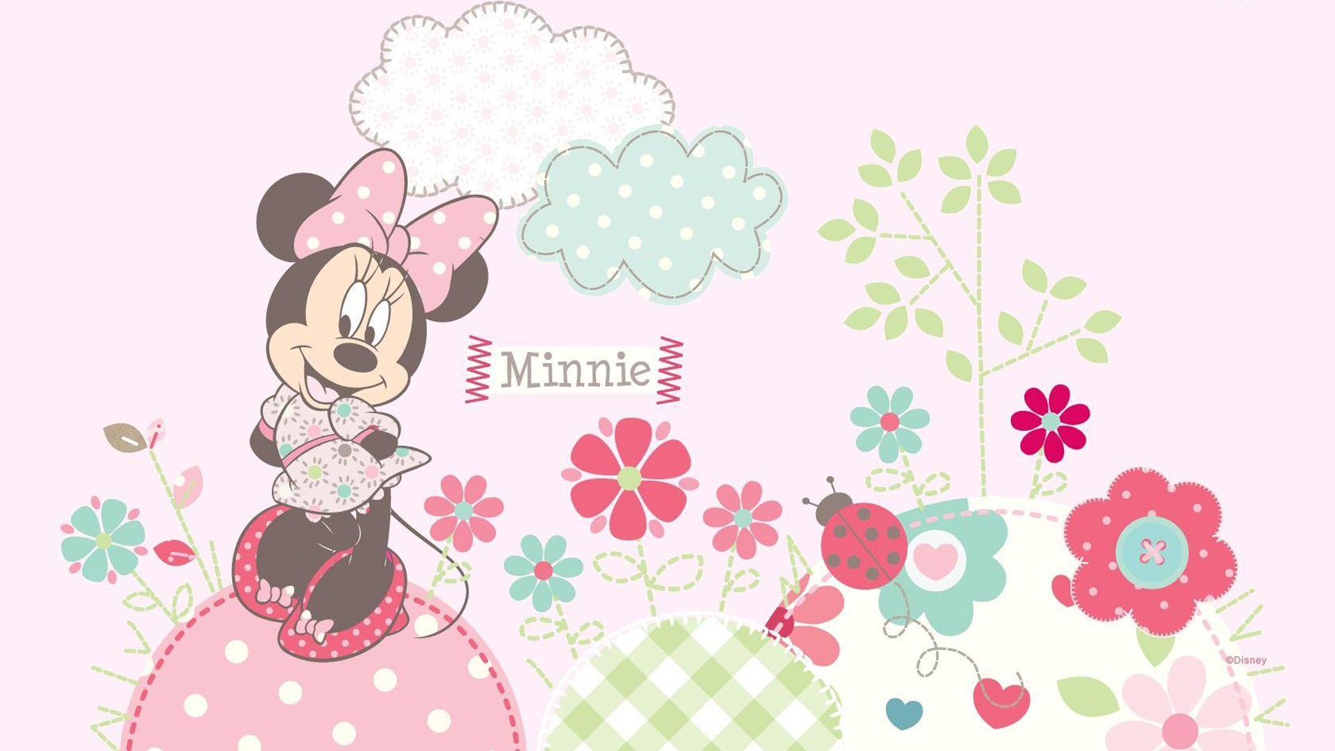 Minnie Mouse Around Flowers With Pink Background HD Wallpaper
