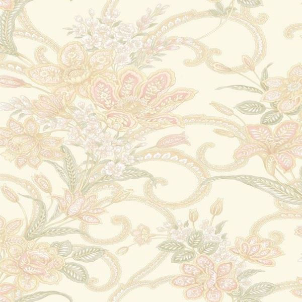 Show Details For Wren Pink Jacobean Floral Mosaic Wallpaper