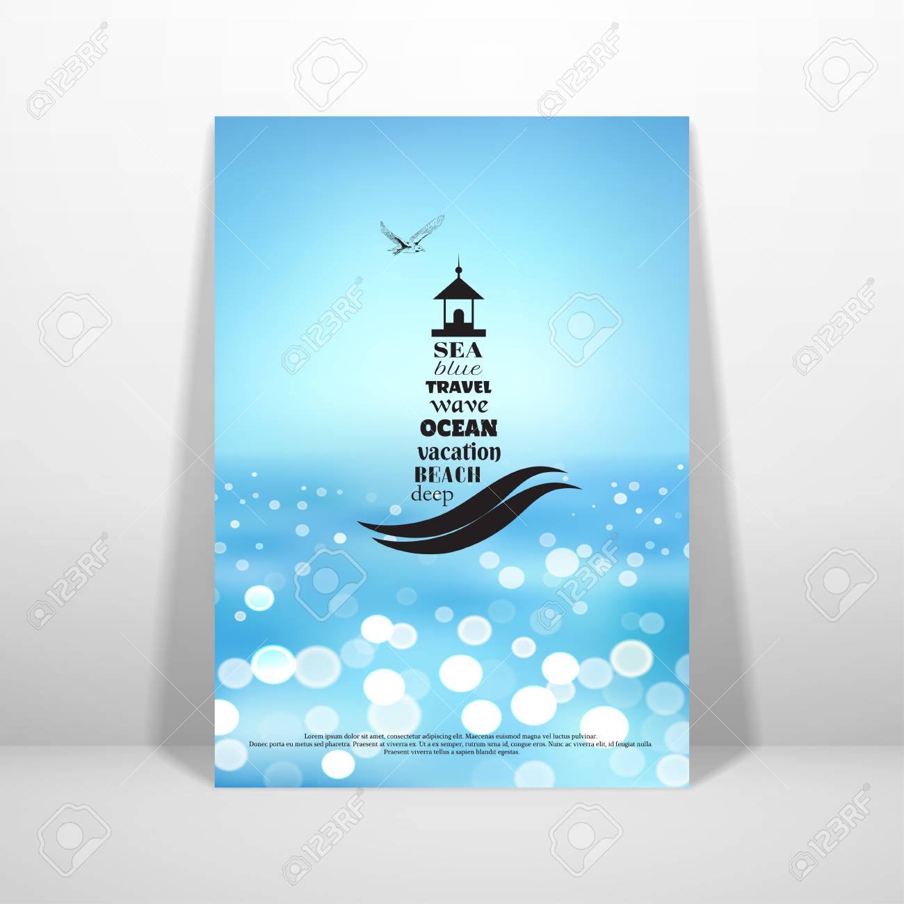 Vector Card In Marine Style The Emblem Of Lighthouse And Seagull
