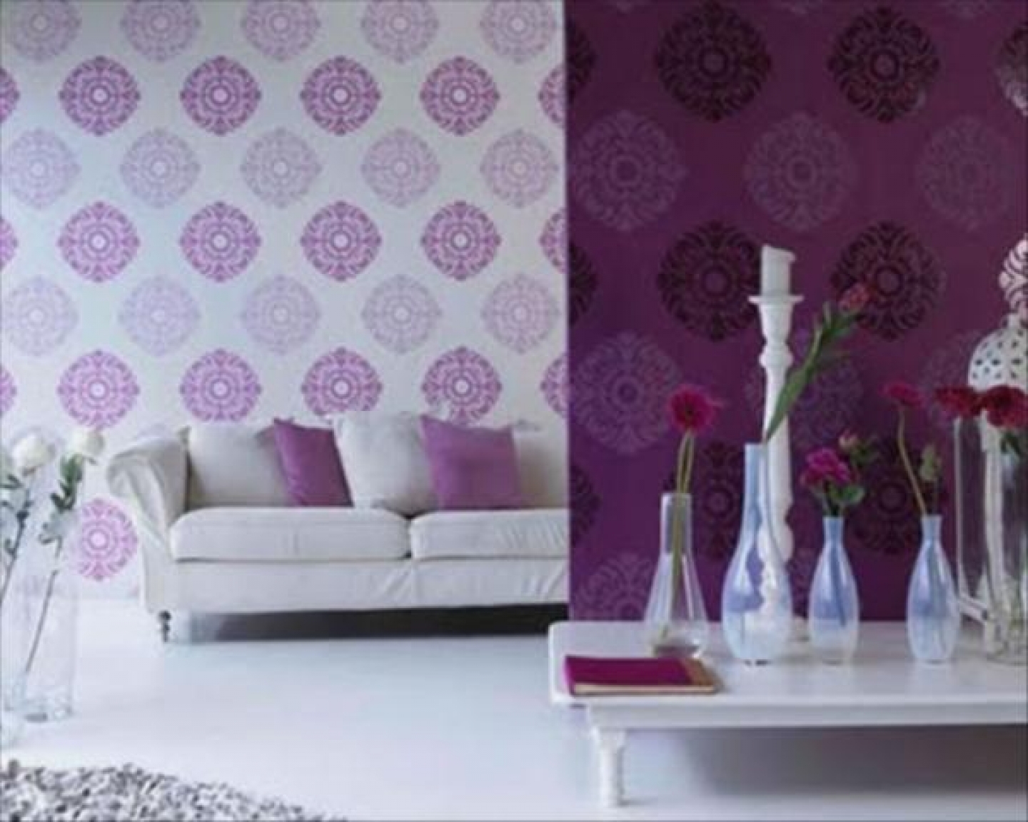 Purple Living Room Decorating Ideas With Floral Wallpaper