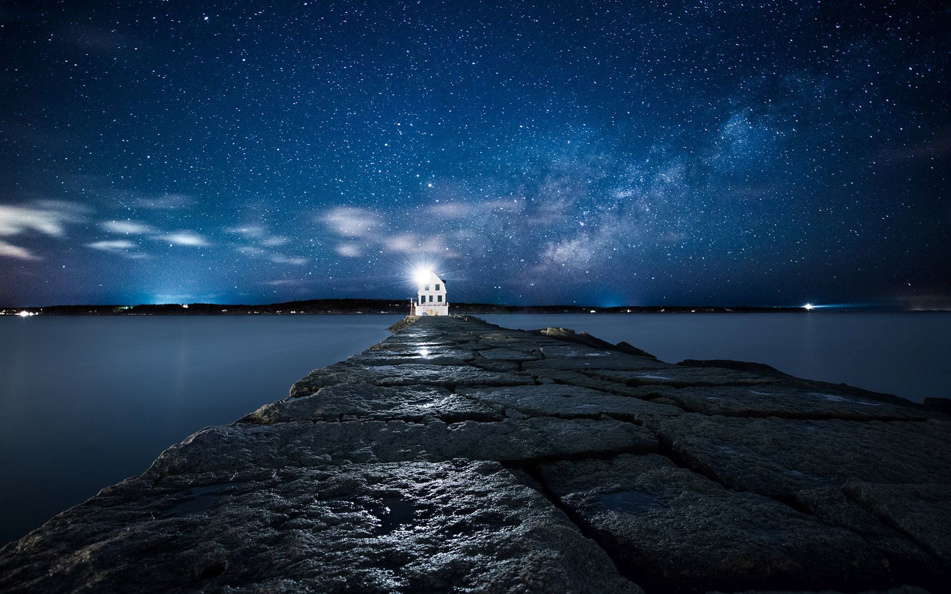 Lighthouse Under The Starry Sky HD Wallpaper