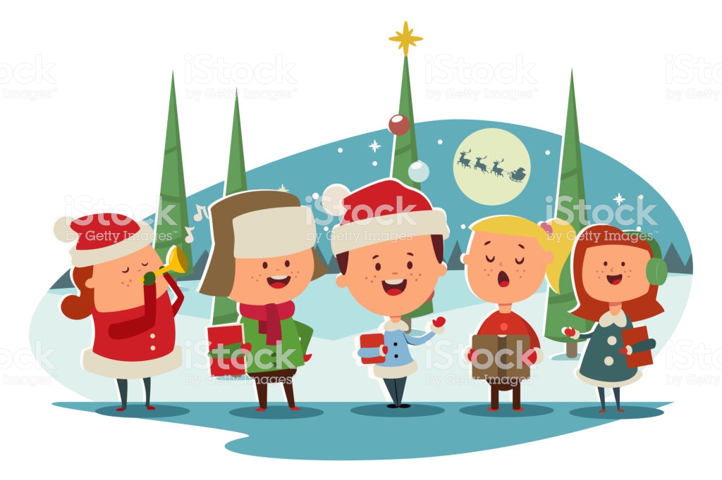 Christmas Caroling Cute Children Choir Singing Carols Vector