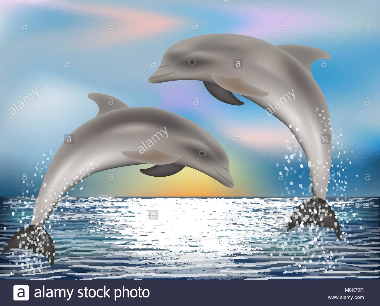 Two Dolphins Background Vector Illustration Stock Art