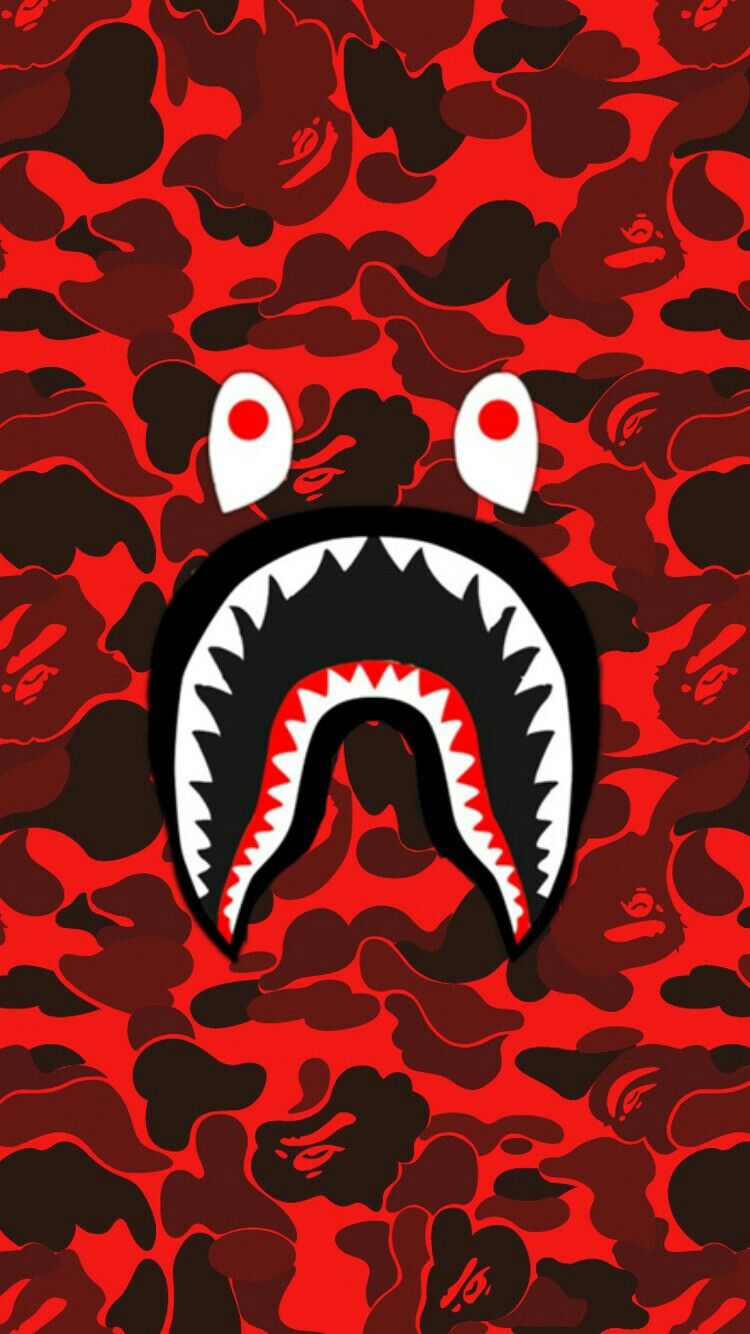 Bape Shark Face Red Camo In Hypebeast Wallpaper