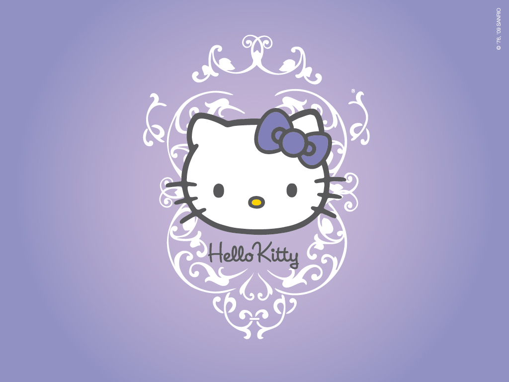 Hello Kitty Character On Purple Background And Abstract Floral