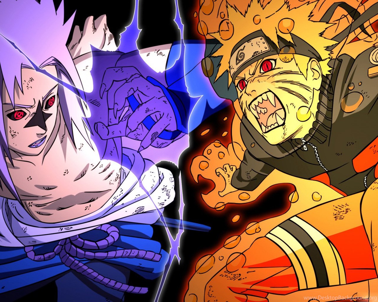 Naruto Kyubi Sasuke Versus Wallpaper Desktop Background