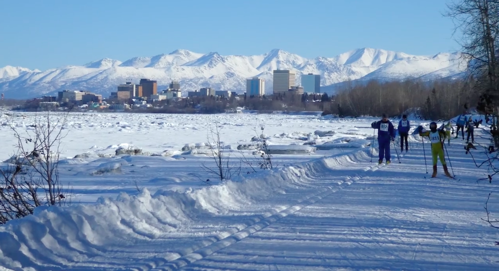 Midpack Racers Ski On The Coastal Trail With Pacific Ocean To