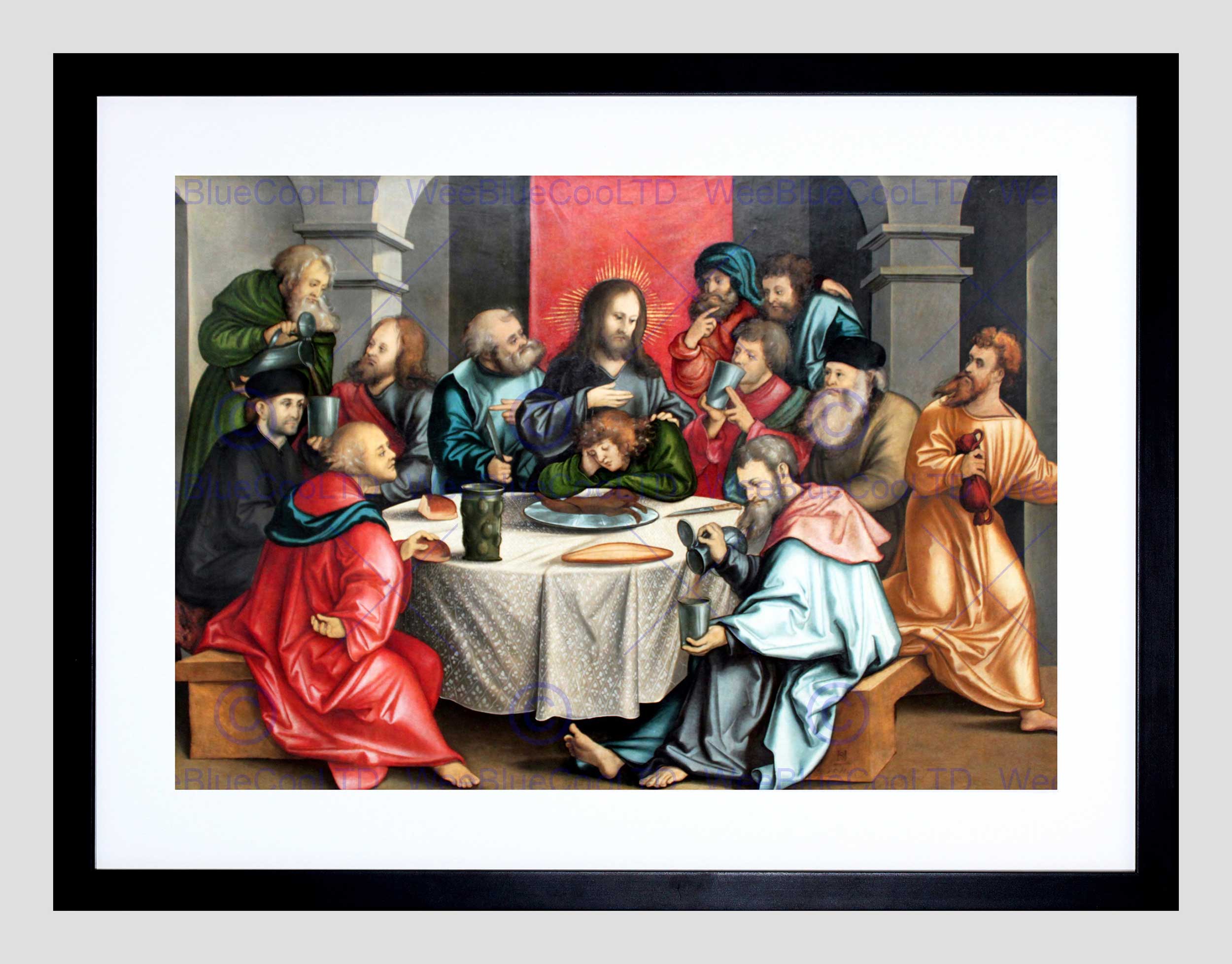Painting Group Portrait Jesus Dinner Table Black Framed