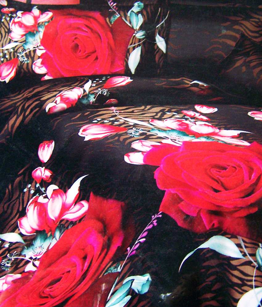 Decor Dark Base 3d Effect Bed Sheet Set Floral Print