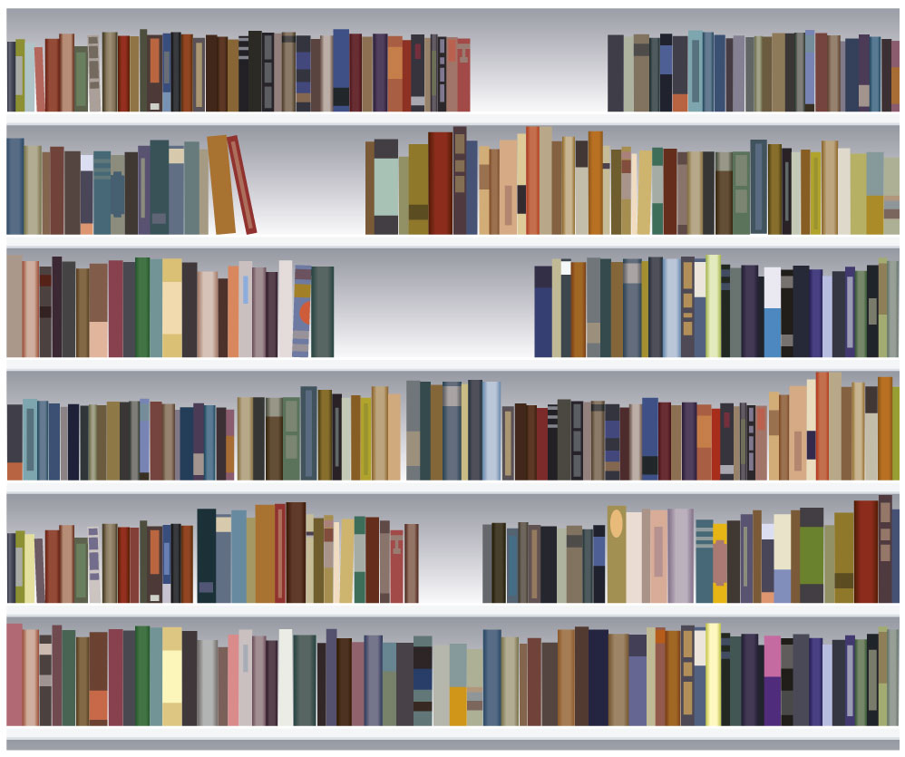 Book Collection On White Bookshelves Wall Mural Ohpopsi Wallpaper