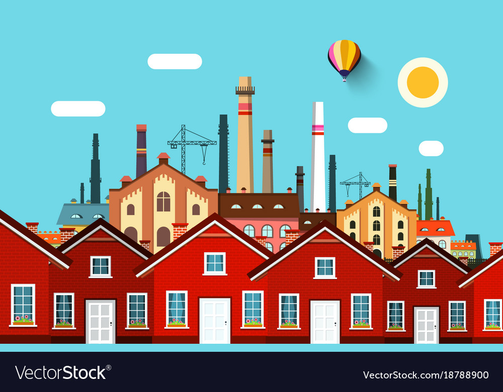 Abstract Town With Factory On Background Vector Image