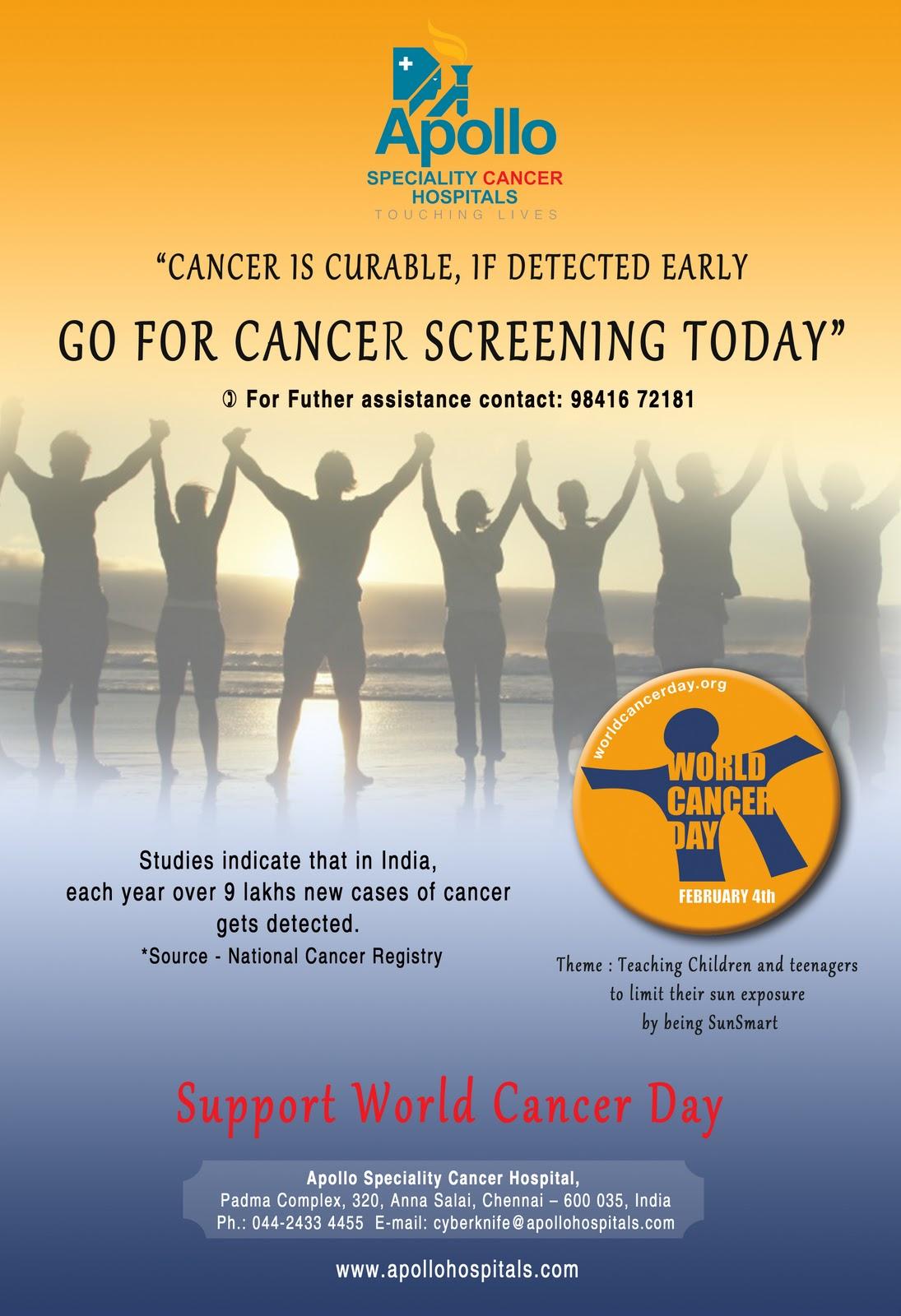 4th February On World Cancer Day Go For Screening
