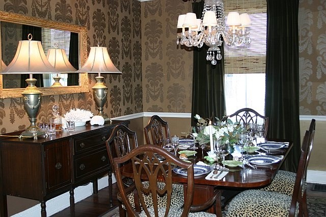 Dining Room In Gold Wallpaper From Thibaut Traditional