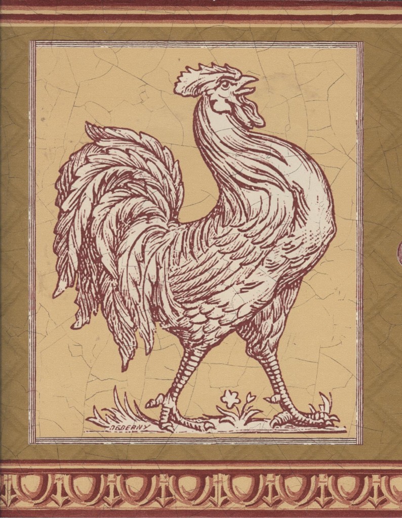 Wallpaper Border Country French Rooster Red Tan Olive