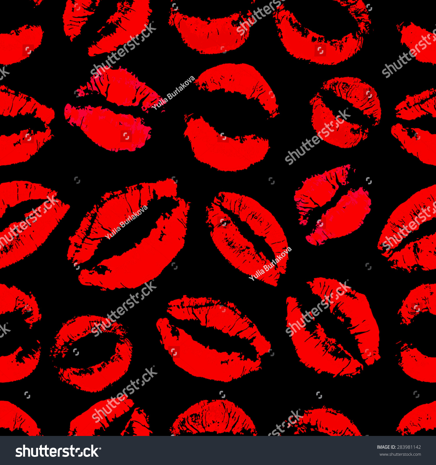 Different Red Lips Prints Seamless Pattern Stock Vector