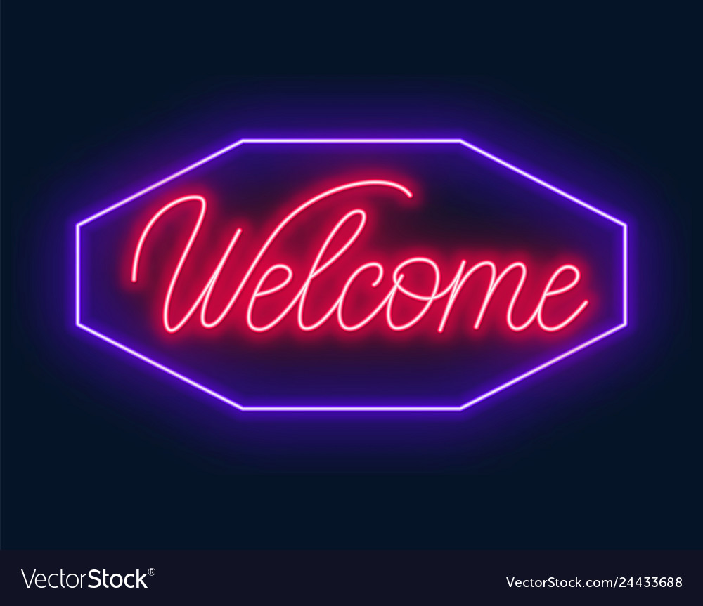 Neon Sign Wele On Black Background Royalty Vector