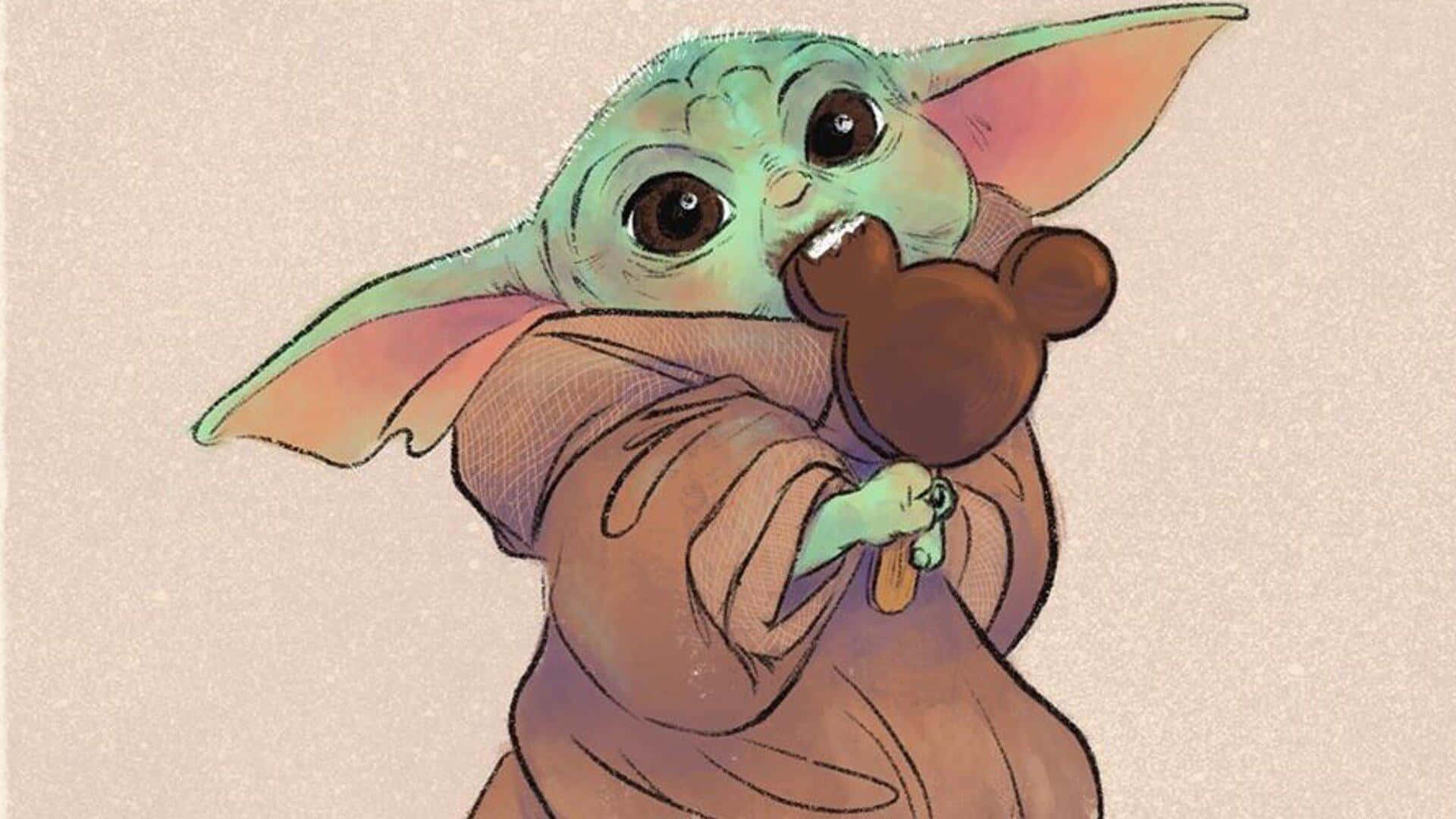 Baby Yoda Cartoon Wallpaper