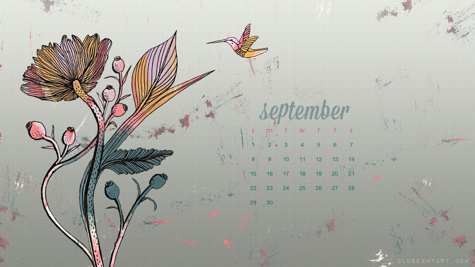 September Desktop Calendar Doodles Close2myart