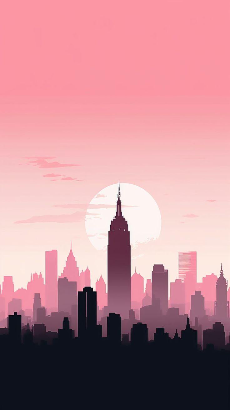 Pink Minimalist Aesthetic New York City Wallpaper For iPhone And