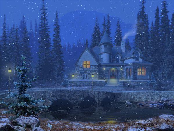 3d Snowy Cottage Screen Saver
