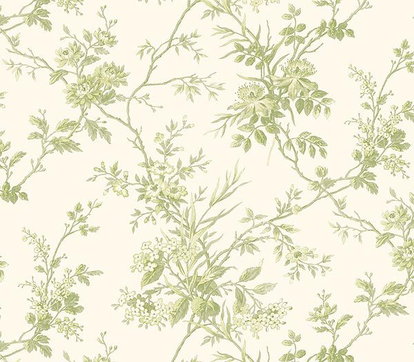 Lime Green Floral Toile Wallpaper Kitchen Bathroom