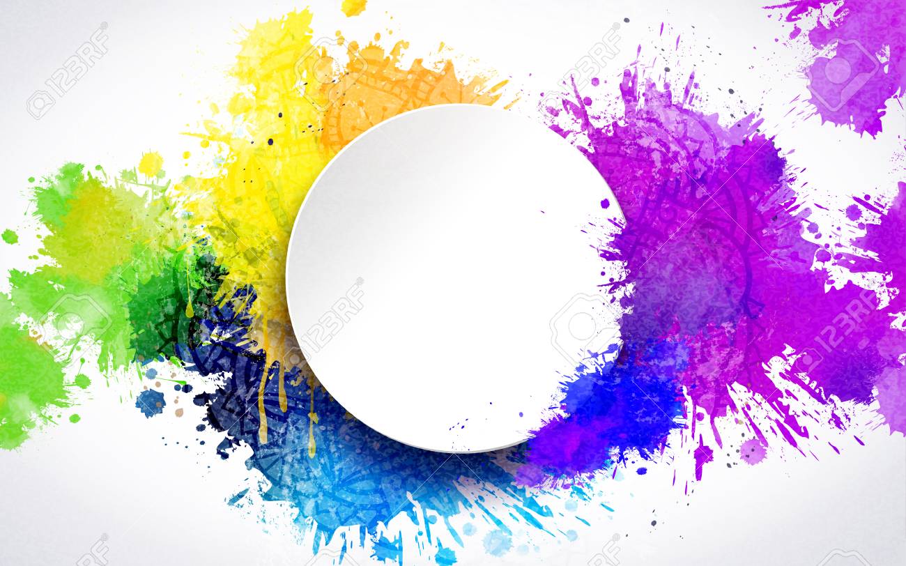 Colorful Paint Drops And Blank Round Plate Background Royalty