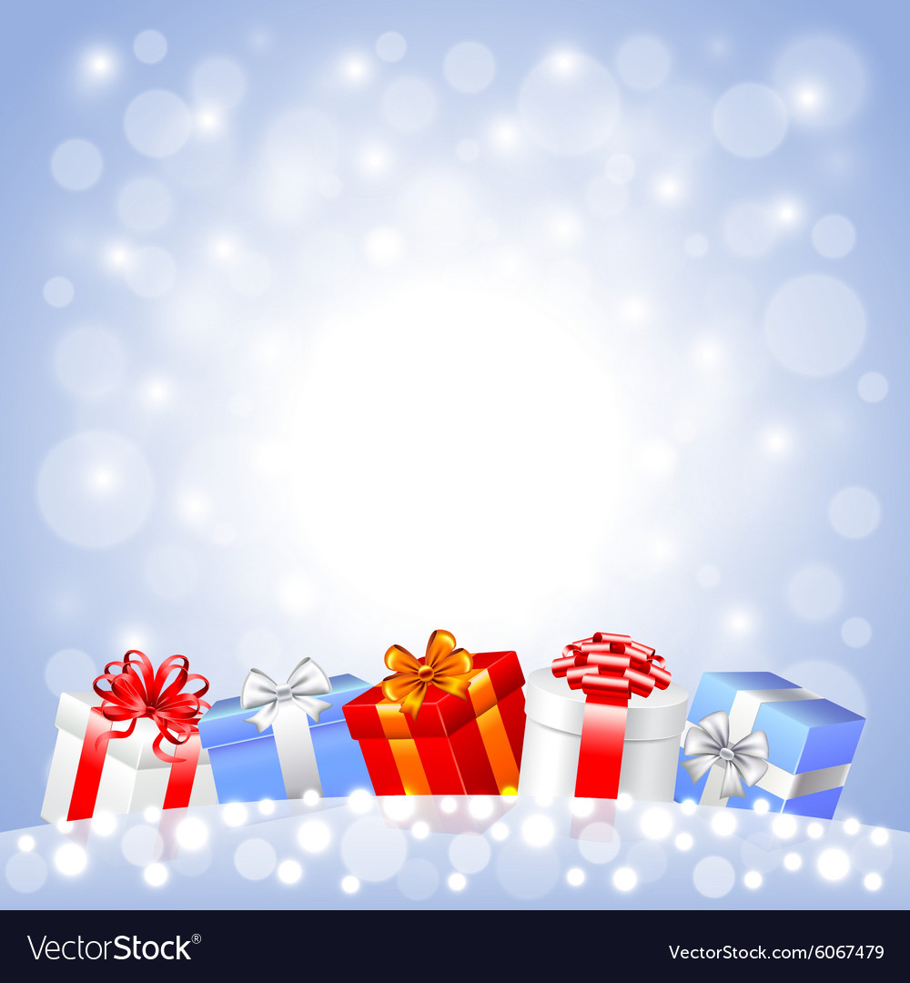 Christmas Gifts In The Snow On White Background Vector Image