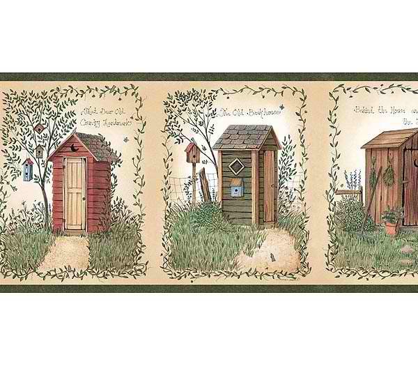 Outhouses Wallpaper Border Rustic Country Primitive