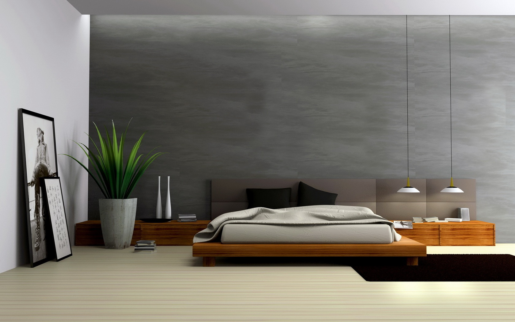 Bedroom Bed Architecture Interior Design Wallpaper Hd