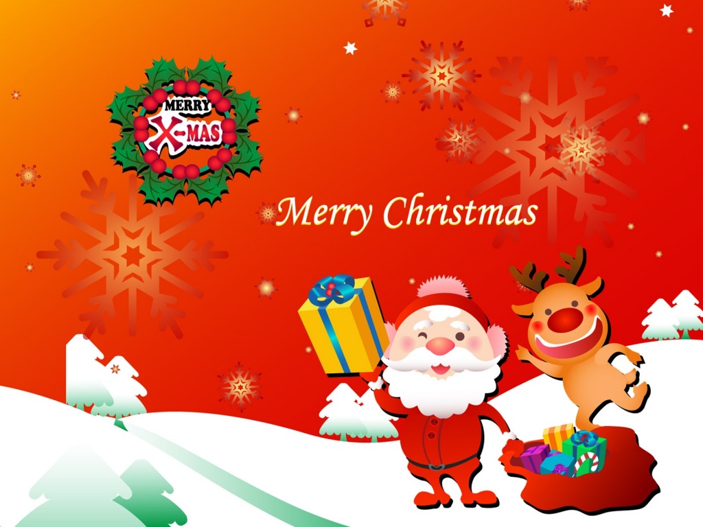 Santa And Rudolf Merry Christmas Desktop Pc Mac Wallpaper