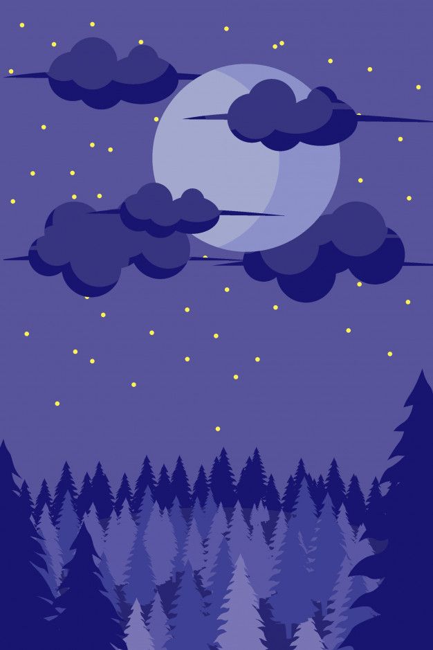 Premium Vector Flat Forest Illustration With The Moon And Stars