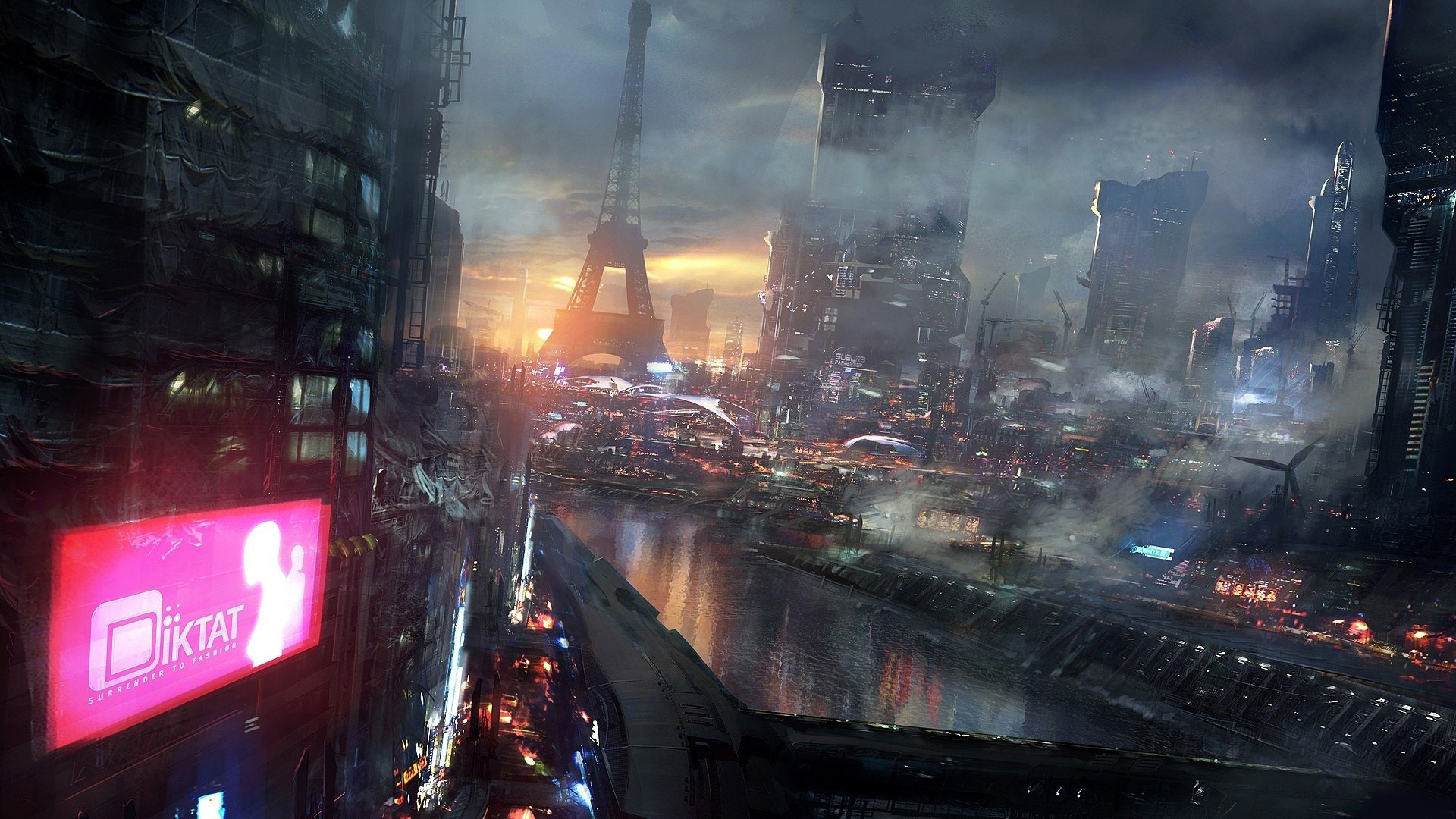 Wallpaper City Night Future Science Fiction Fantasy Widescreen