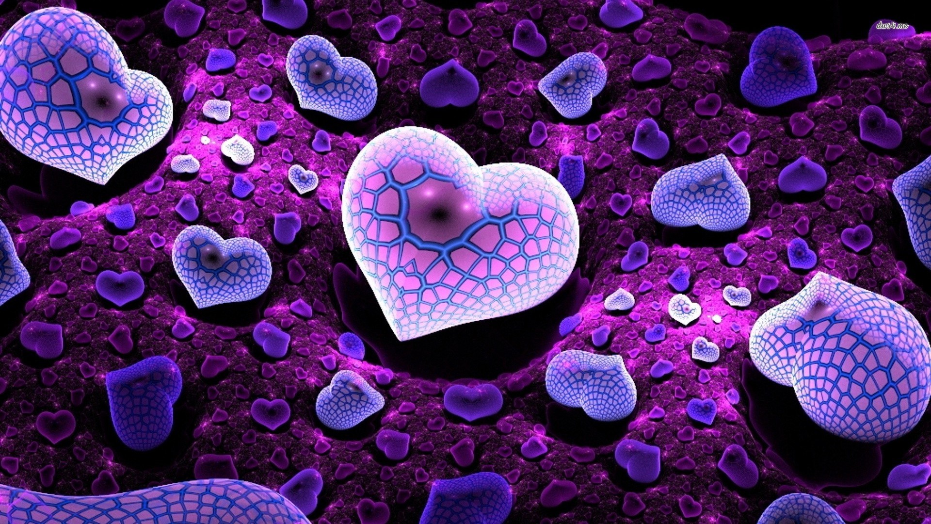 Purple Hearts Wallpaper 3d