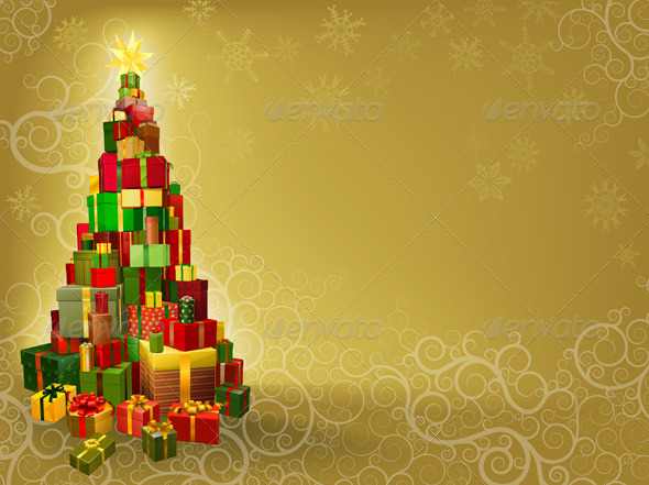 Christmas Background With Gifts Tree Seasons Holidays