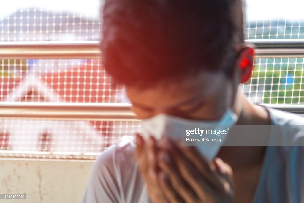 The Chronic Patient Is Cough With Mask Protection Blur Background