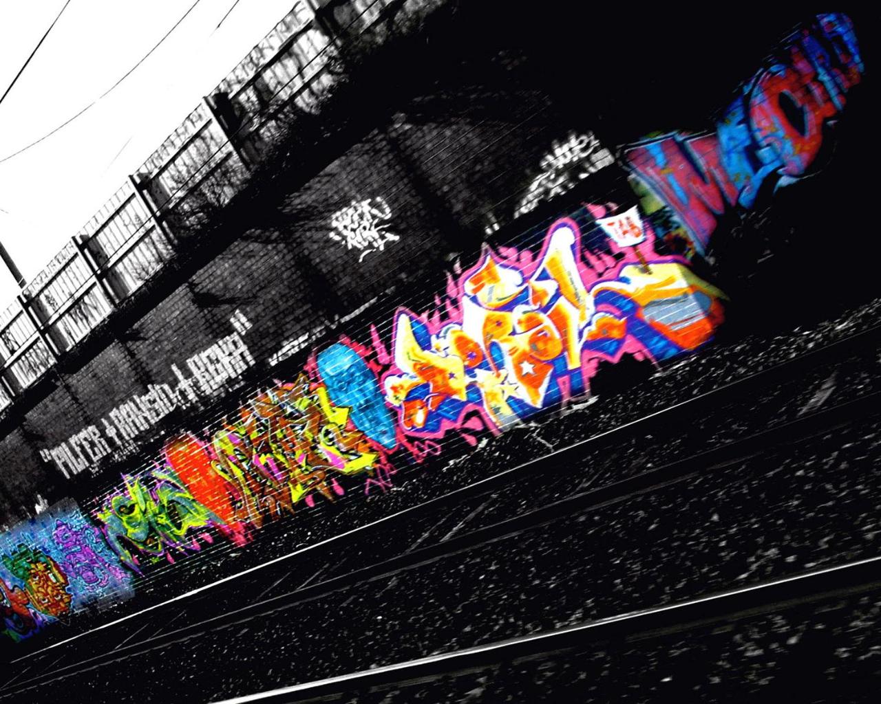 Color in the black graffiti urban art wallpaper