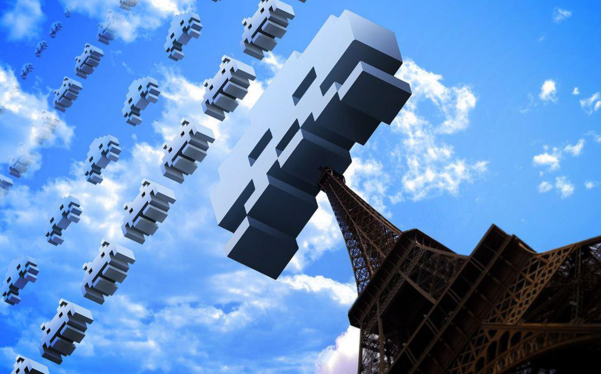 Space Invaders For Real Paris France Eiffel Tower Wallpaper Artwork
