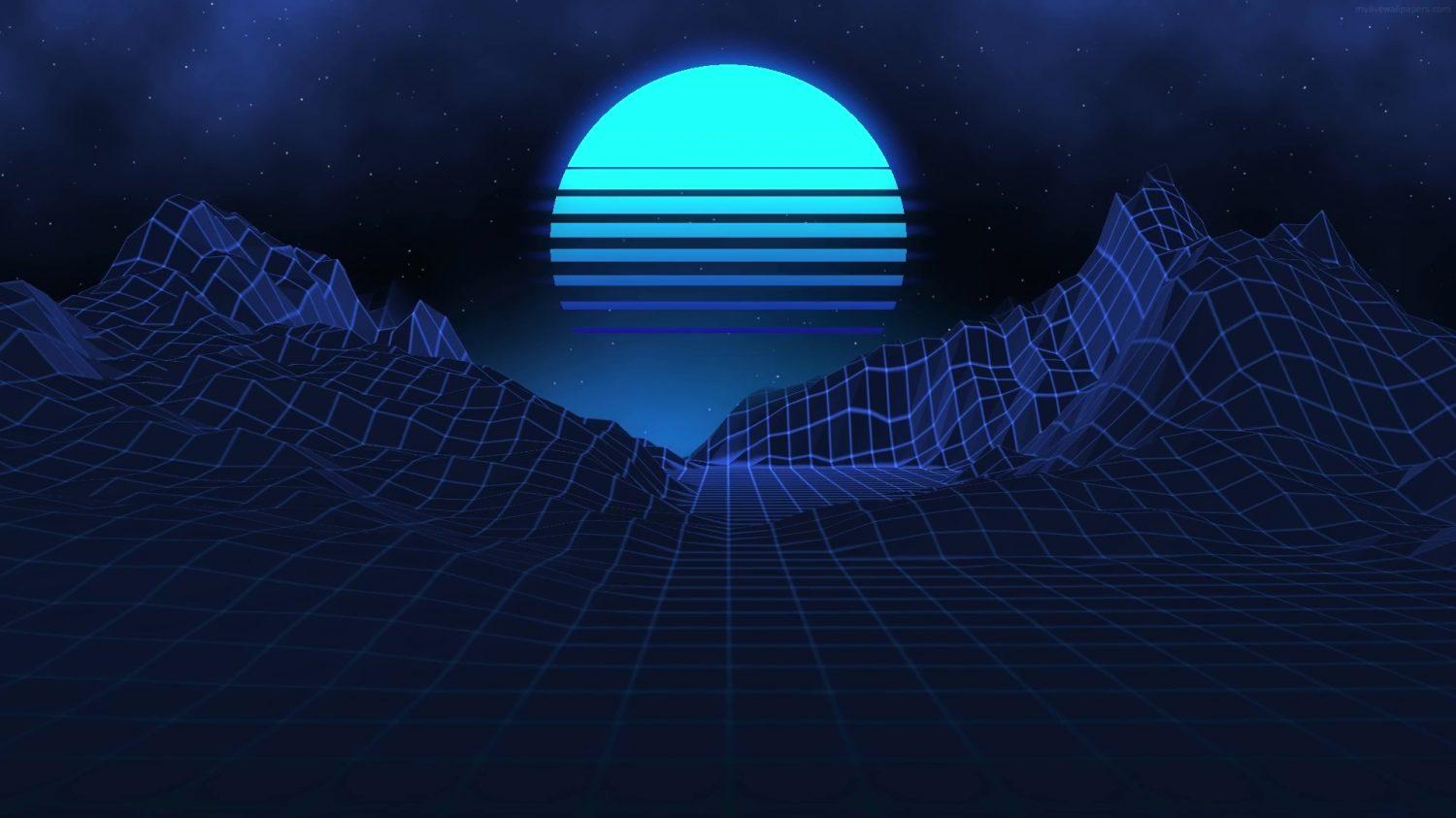 Retro 80s With Blue Neon Moon Live Wallpaper Wallpaperwaifu