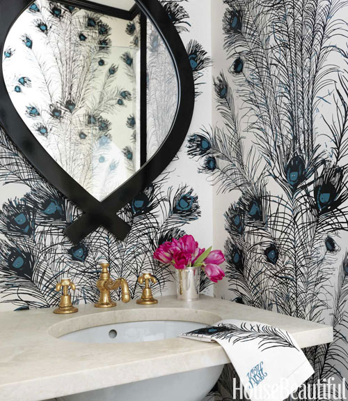 Peacock Feathers Wallpaper Contemporary bathroom House Beautiful