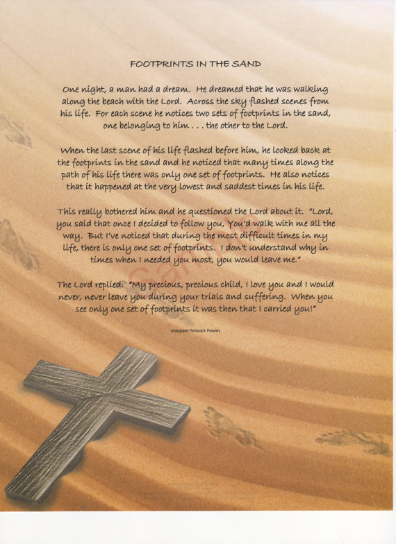 Footprints In The Sand Poem shown on Crossings Background